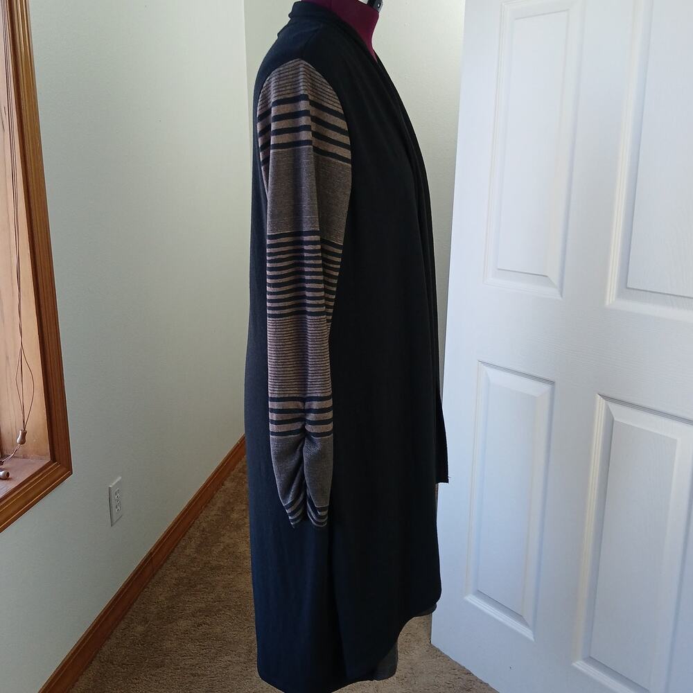 Haani Woman 2-in-1 Sweater Dress Cardigan 2X black tan stripe long sleeve midi - Picture 4 of 12